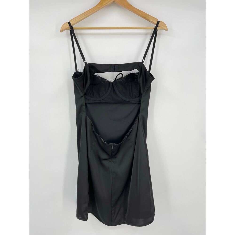 superdown | NWT Tony Mini Dress in Black Satin Sweetheart Lace Babydoll L - Picture 3 of 8